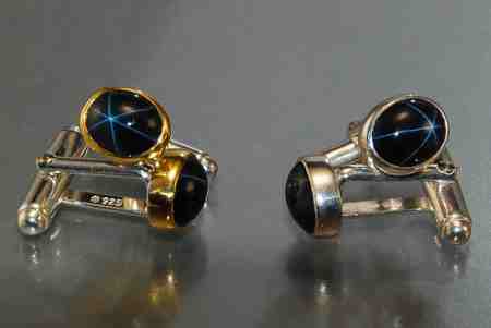 STAR SAPPHIRE CUFFLINKS - gold silver, star sapphires