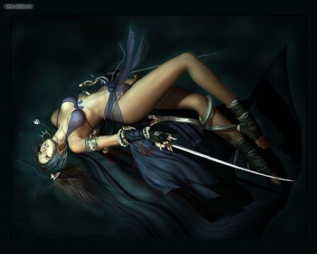 beautiful worrior - sword, black, girl, sexy