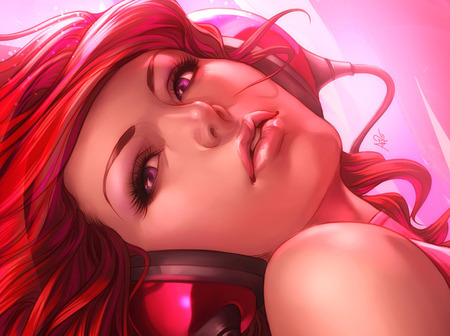 red hot chick - art, pretty, hot, red, beautiful, cg, chic