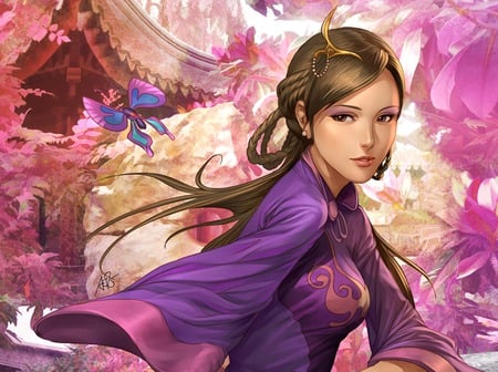 Three Kingdoms - three kingdoms, girls, pretty, pink, da qiao, flowers, chinese