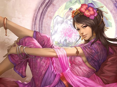 Three Kingdoms - zhang chun hua, flowers, girls, pretty, chinese, pink, three kingdoms