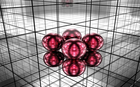 Suspension Grid - abstract, red, wire, sphere, colors, 3d and cg, other