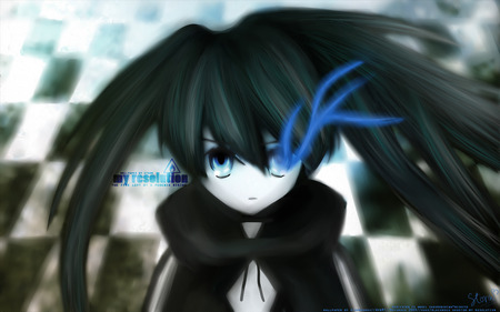 BRS - black rock shooter, face, brs, blue eyes