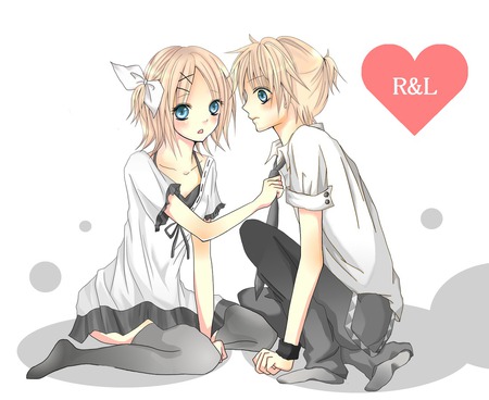 Len & Rin - anime, vocaloid, girl, kagamine len, blush, blonde hair, short hair, boy, kagamine rin, cute, brothers, sexy, blue eyes