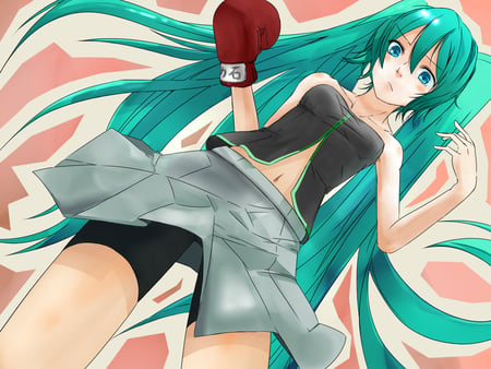 Hatsune Miku - hatsune miku, sexy, girl, twintails, blue eyes, long hair, blue hair, box, vocaloid, anime, blush, glove, cute