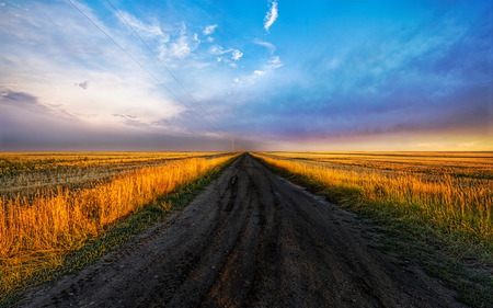 Another Road - sky, wheat, road, clouds