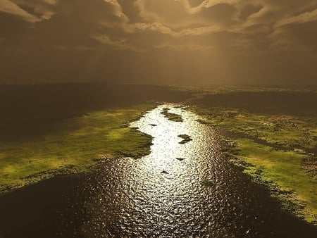 Waters of the Amazon - marshy, clouds, water, green