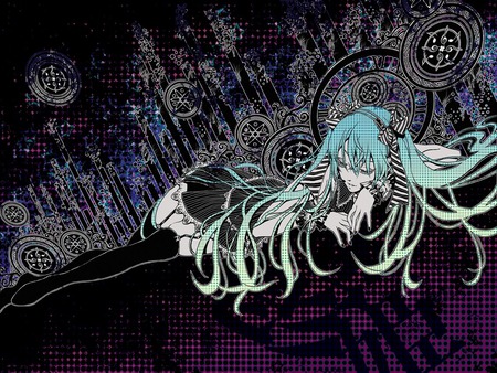 gothicmiku - black, vocaloid, anime, miku hatsune, sad, miku, blue, gothic