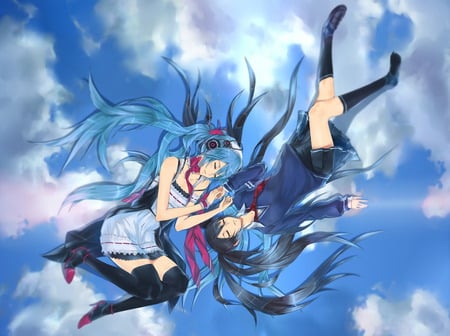 dualmiku - pretty, vocaloid, blue, romantic, beautiful, skies, sleep, miku, dual, hatsune