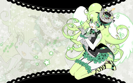 Macne Nana - sexy, stars, girl, long hair, thighhighs, wings, gloves, macne nana, green eyes, vocaloid, anime, cute, green hair