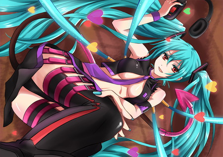 mikusexy - anime, vocaloid, miku hatsune, blue, gothic, petals, black, miku, sexy