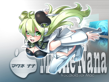 Macne Nana - anime, vocaloid, caffein, girl, green eyes, green hair, long hair, cute, ribbon, mac, sexy, macne nana