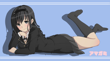 Morishima Haruka - agamami, sexy, morishima haruka, girl, dark blue eyes, long hair, black hair, school uniform, anime, cute