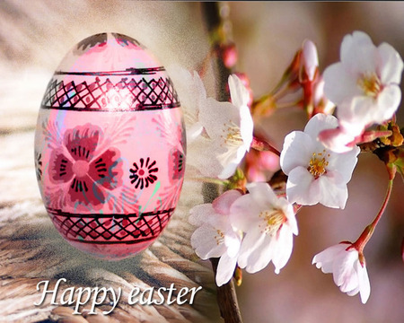 happy easter - easter, holiday, drawn egg, spring, egg, flower, pink, happy