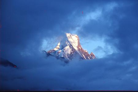 A hole in the heavens - sky blue, mountain, peak, clouds