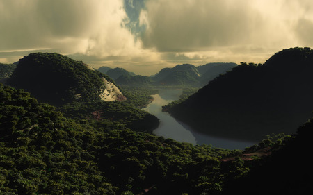 Calming Forest - forest, mountains, calming, landscape, river, jungle, calm