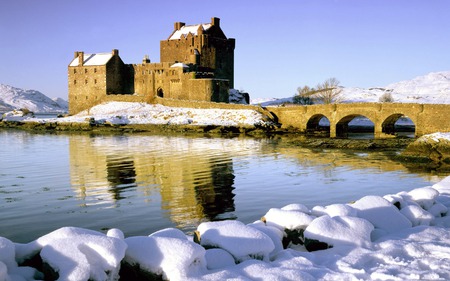 Lake castle - winter, lake, castle