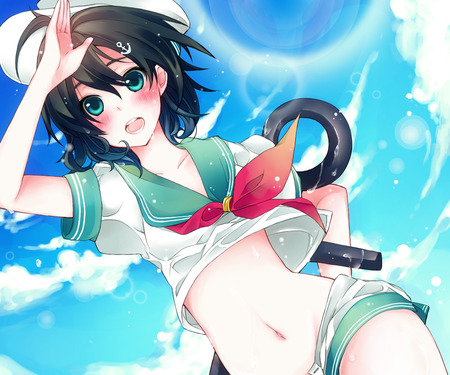 Murasa Minamitsu - blush, cute, short hair, anime, girl, black hair, sexy, sailor, blue eyes, murasa minamitsu