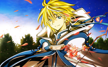 Tsubasa Reservoir Chronicle - anime, blonde hair, petals, flowers, short hair, boy, clamp, blue hair, tsubasa reservoir chronicle, cute, sexy, fay d flourite