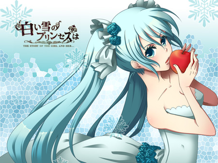 Hatsune Miku - apple, cute, vocaloid, anime, twintails, girl, blue roses, long hair, sexy, blue eyes, hatsune miku, blue hair