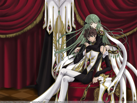 Code Geass - yellow eyes, sexy, girl, ribbons, long hair, code geass, brown hair, kururugi suzaku, green eyes, boy, anime, green hair, cute, short hair