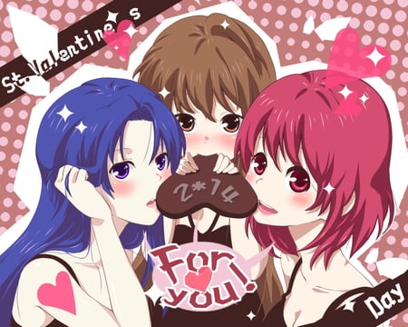 valentine - pretty, anime, toradora, chocolate, bites, pink, girls, eat, funny, valentine, eating, cute, bite, scoolgirls