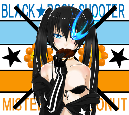 Blackâ˜…Rock Shooter - shooter, brs, black, cool, rock, miku, cute, donut, black rock shooter