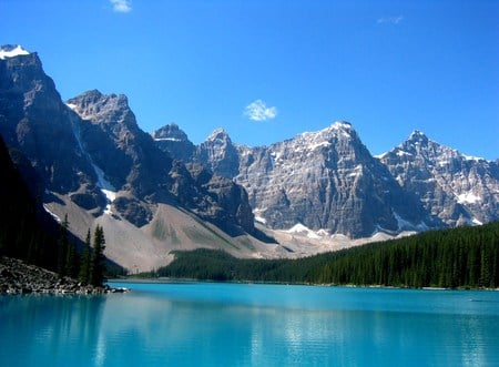 Lake With Mountain Backdrop - lake, mountain, water, rock, land