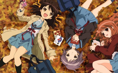 the melancholy of suzumiya haruha - girls, anime, autumn, the melancholy of suzumiya haruha, leaves