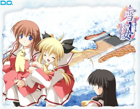 Da capo In The Snow - cold, da capo, snow, anime, sledge, playing