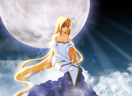 Sitting In The Moonlight - sitting, stars, clouds, anime, moonlight