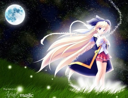 The Land Of Infinite Magic - moon, anime, magic, girl, stars