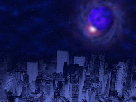 Blue City - city, blue, planet, sky