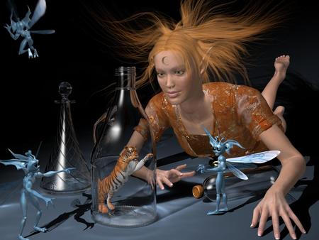 Magic in a Dark Room - graphics, magic, glas, lion, 3d and cg