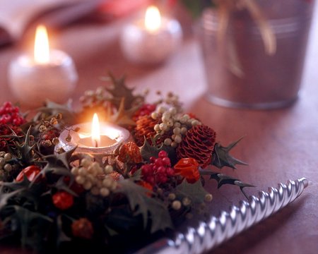 Holiday Decorations - beauty, celebration, holidays, art, candles, table, seasons, photo