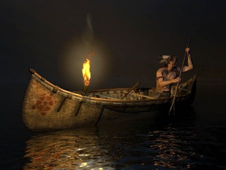 Indians - canoe, 3d and cg, indians