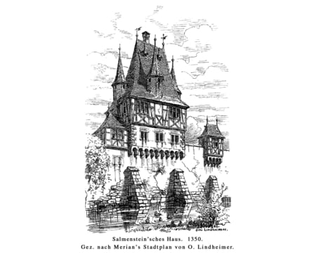 Town fortification - fortification, frankfurt, black and white, house in the fortification, medieval, drawing, hesse, germany