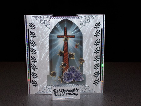 mourning dard sincere sympathy - leafs, stickers, purple roses, hand made card, an cross