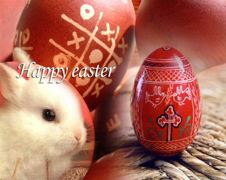 easter bunny - red, animal, cute, egg, easter, rabbit, holiday, pictured, bunny