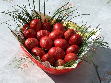 red eggs - eggs, red, holiday, easter, basket