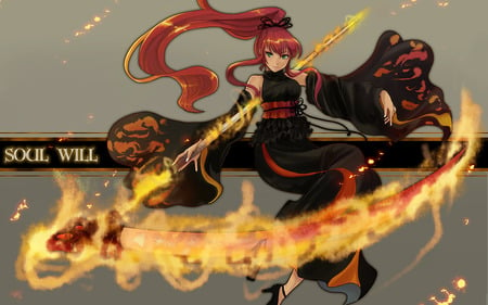 Blazing Fury - anime chick, soul will, elegant, blazing scythe