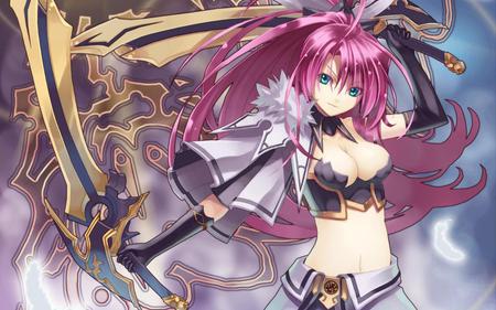 Fighting Spirit - sexy, light novel, blue eyes, dream, red long hair, attack, fantasy, gold, spirit, rare, fight, anime, sword, crimson, manga