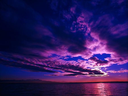 Purple sky - clouds, sunset, water, purple, sea, nice, orange