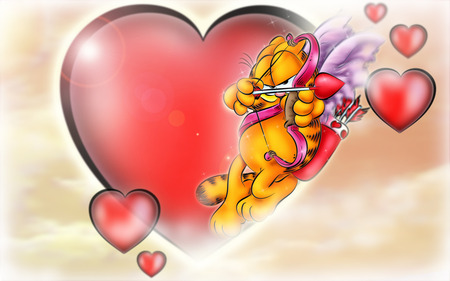 Got Ya! - comic, love, hearts, cupid, cat, cartoon, valentine, garfield