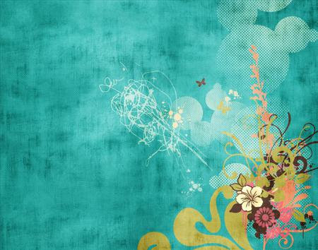 Turquoise swirl - flowers, blue, butterfly, vector, swirls