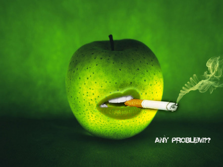 Ahhhh inche manzana!!! - lips, green, fruit, smoke, apple