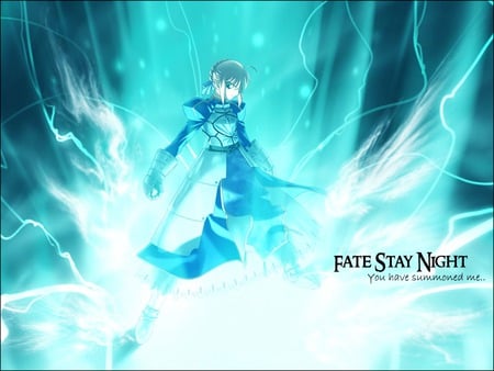 Saber summon - summon, saber, blue, fate stay night, lightning