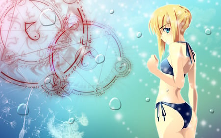 saber swimsuit - saber, swimsuit, fate stay night, blue