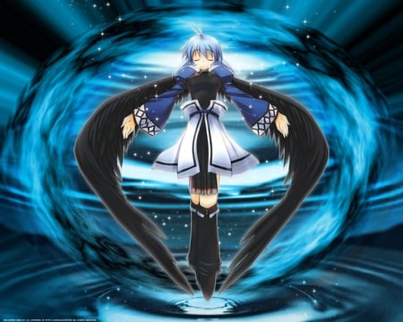 Black wing angel - angel, blue, wings