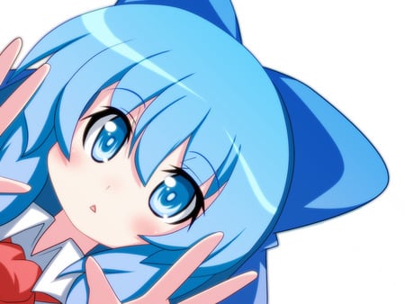 Cirno - ribbon, cute, close, cirno, blue eyes, anime, girl, blue hair